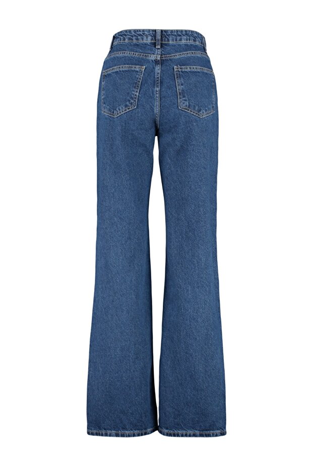 Koyu Mavi Yüksek Bel Wide Leg Geniş Paça %100 Pamuk Non-Stretch Jeans TWOSS23JE00068 - 6