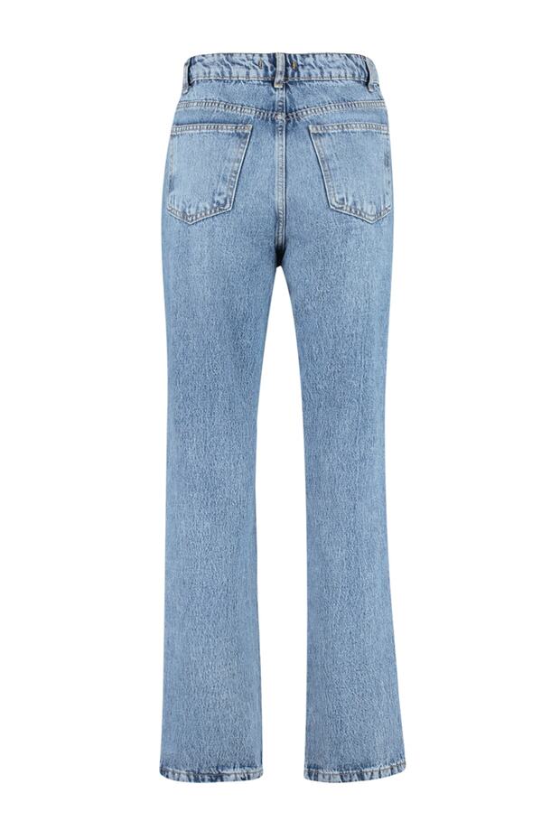 Mavi Yüksek Bel Düz Kesim Straight %100 Pamuk Non-Stretch Jeans TWOSS23JE00089 - 8