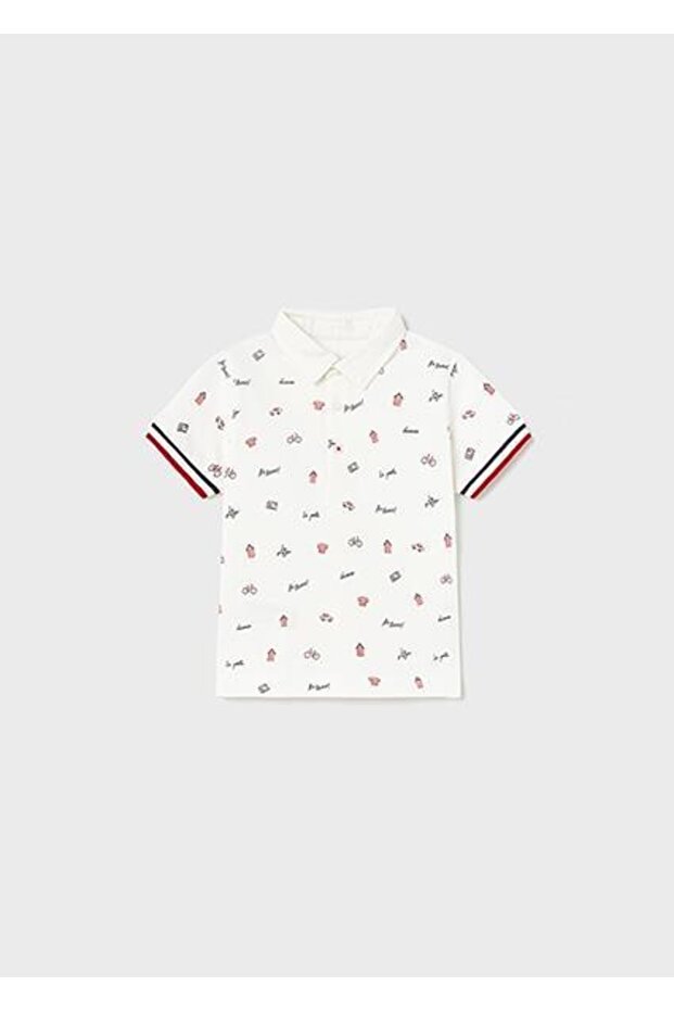 Baby Boy Cream Polo Collar Micro Printed T-shirt
