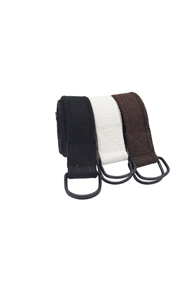 Unisex 3-Piece Black White Brown D Buckle Black Ring Woven Tactical Sport Canvas Cloth Denim Belt