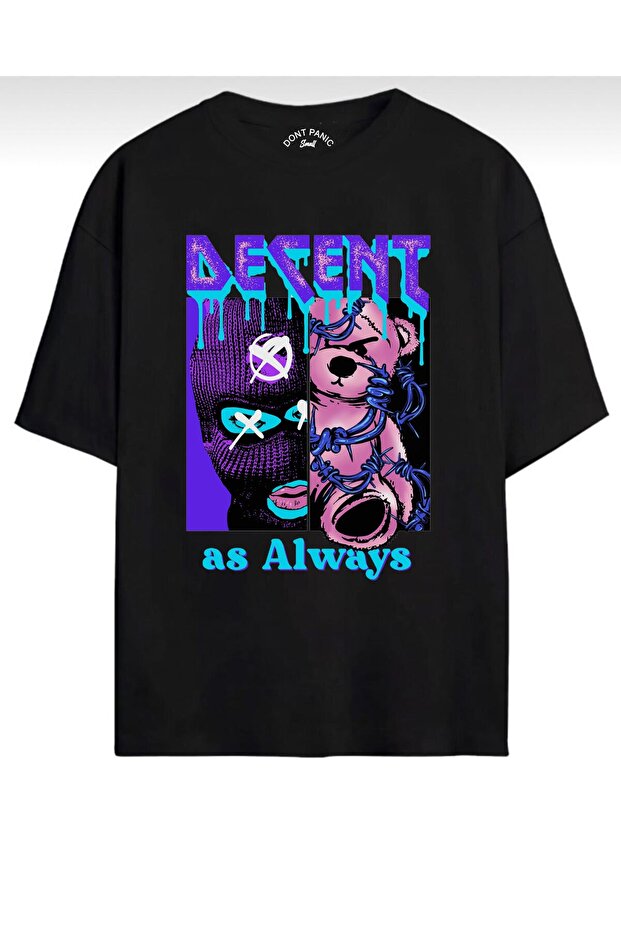 Unisex Oversiz T-shirt Alvays Front Print Black Color
