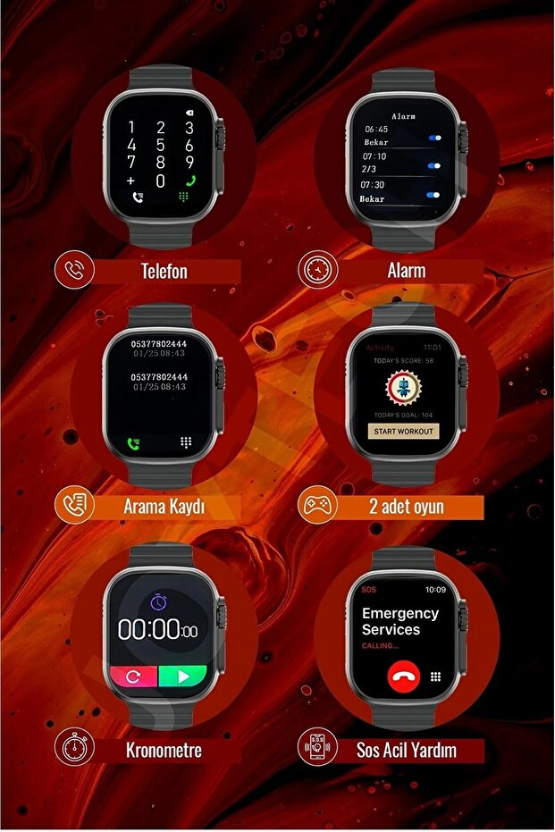 Watch8 Ultra H11 Ultra Akıllı Saat Vidali Çift Kordon Kilitli Hesap Makineli Bluetooth Gps Nfc Siri - 5