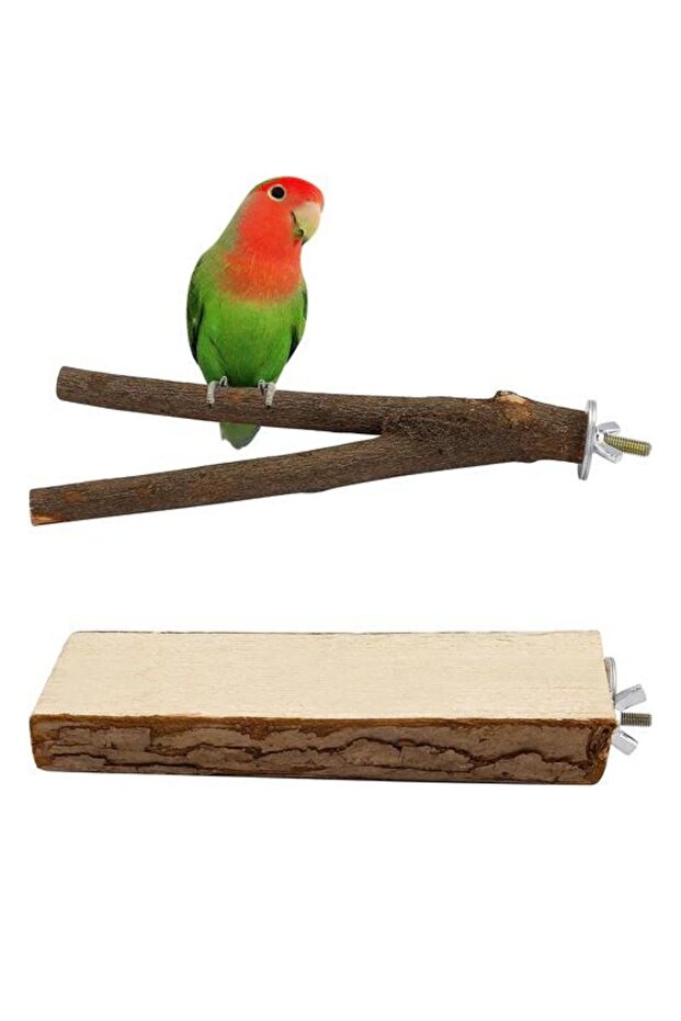 Set of 2 Natural Wooden Bird Perch Stand