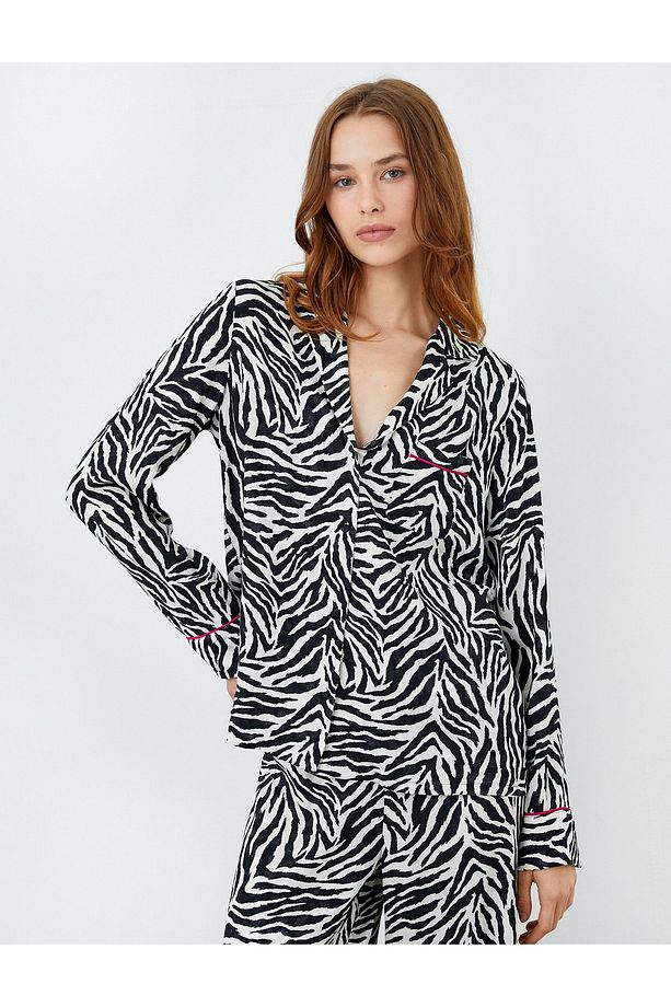Zebra Desenli Pijama Üstü Uzun Kollu Viskoz - 3