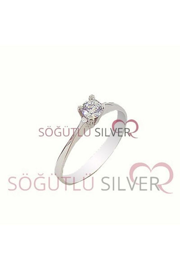 925 Ayar Gümüş Rodyumlu Tek Taş Yüzük Tek Taş Ve Beş Taş Sgtl2983 - 2