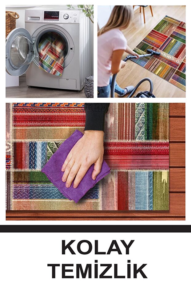 Bitsy Kadife Elit Desenli Pamuk Tabanlı Yıkanabilen Kaydırmaz Antibakteriyel Salon Halısı - 6