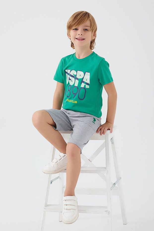 Palm Leaf Detail Pine Green Boy Bermuda Suit