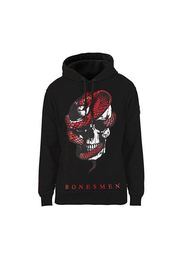 Erkek Siyah Kapüşonlu Sweatshirt