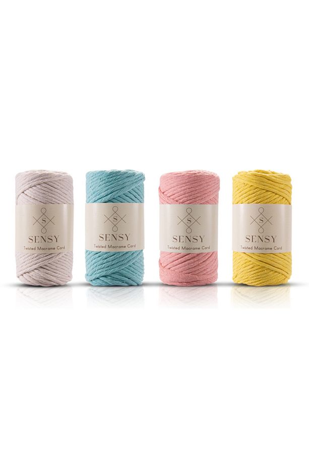 Premium Taranan Makrome Makrame Hobi Ipi 4lü Set Ekru - Mint - Somon - Açık Sarı - 1