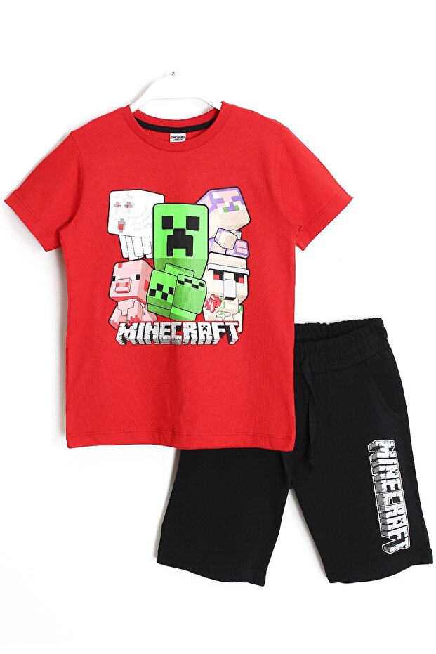 طقم بدلة للأولاد مطبوع باللون الأحمر من Minecraft