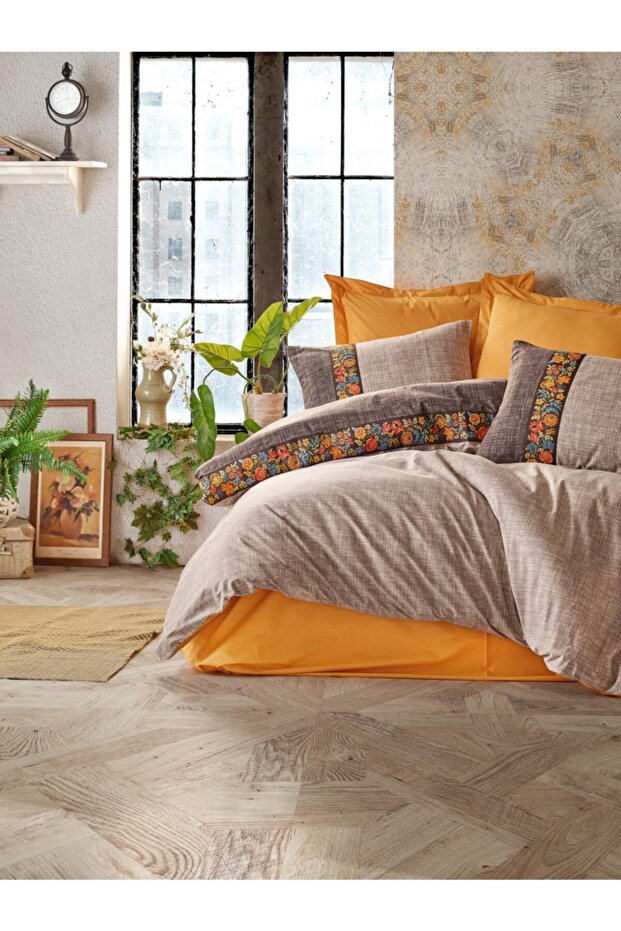 Folk Art Double Cotton Duvet Cover Set Mink