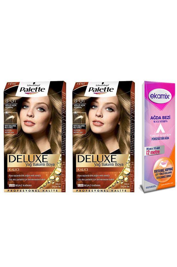 Deluxe Set Saç Boyası 8-01 Küllü Açık Kumral 2 Adet  Ağda Bezi - 1