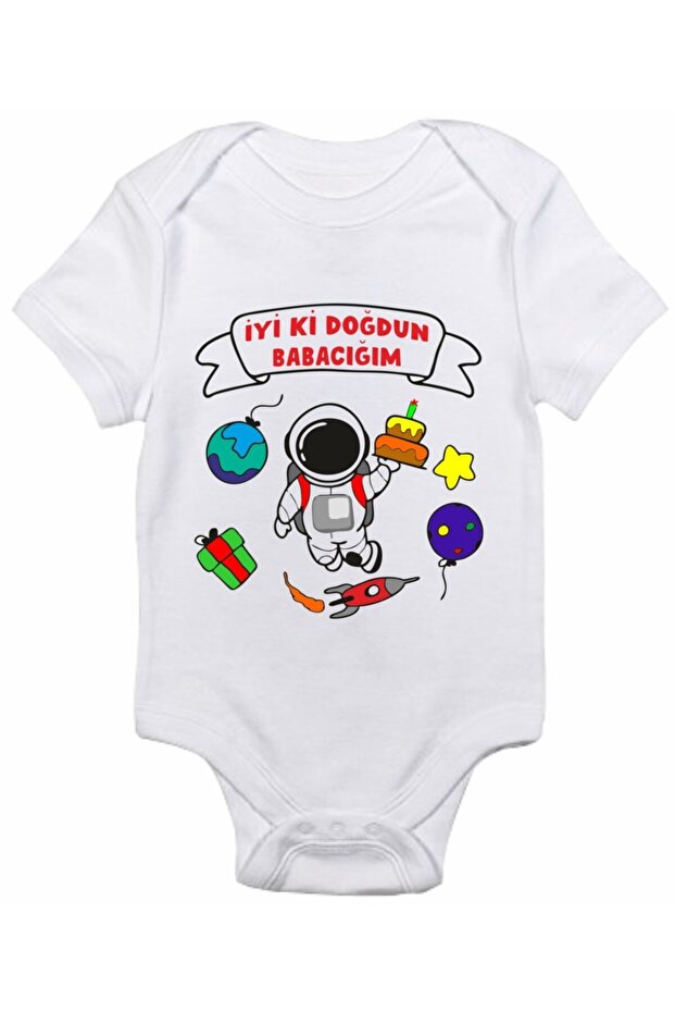 Happy Birthday Daddy Astronaut Printed Baby Bodysuit