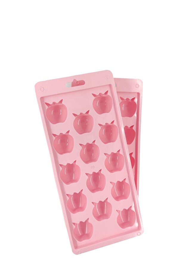 14 Compartment Patterned Pink Non-Stick Silicone Push-Out Ice Box Ice Mold 2 Pieces