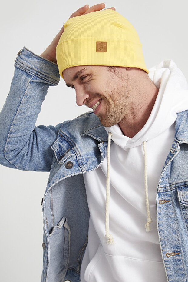 Men's Young Impressive Yellow Hat Beret - Sports, Comfortable, 100% Cotton, Handmade, Domestic Production Difference