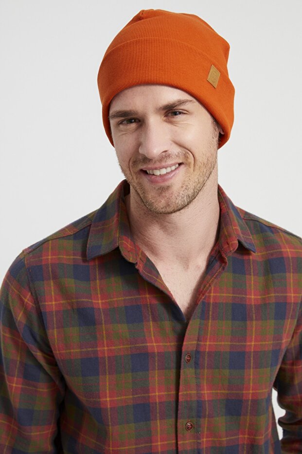Men's Young Brick Orange Hat Beret - Sports, Comfortable, 100% Cotton, Handmade, Domestic Production Difference