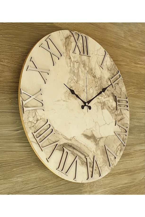 Mermer Desenli Ayna Rakamlı Duvar Saati Çap 50 Cm - 2