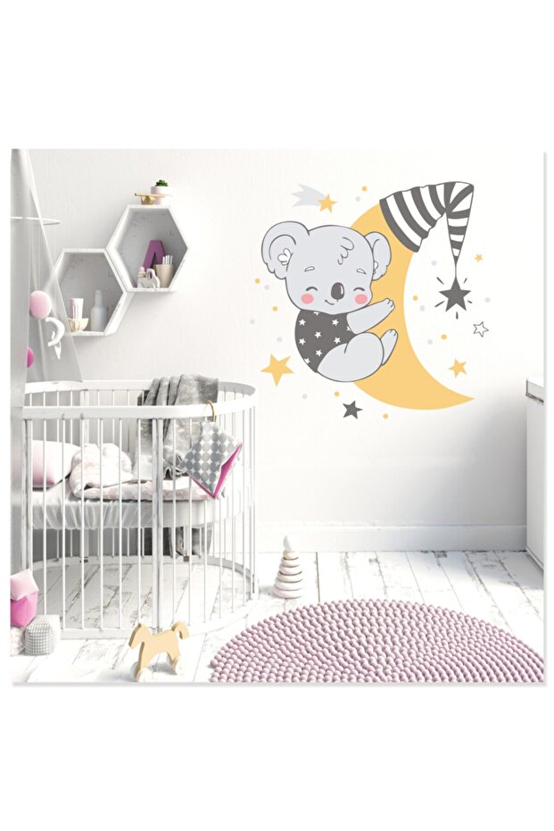 Cute Raccoon Moon And Stars Kids Room Wall Sticker