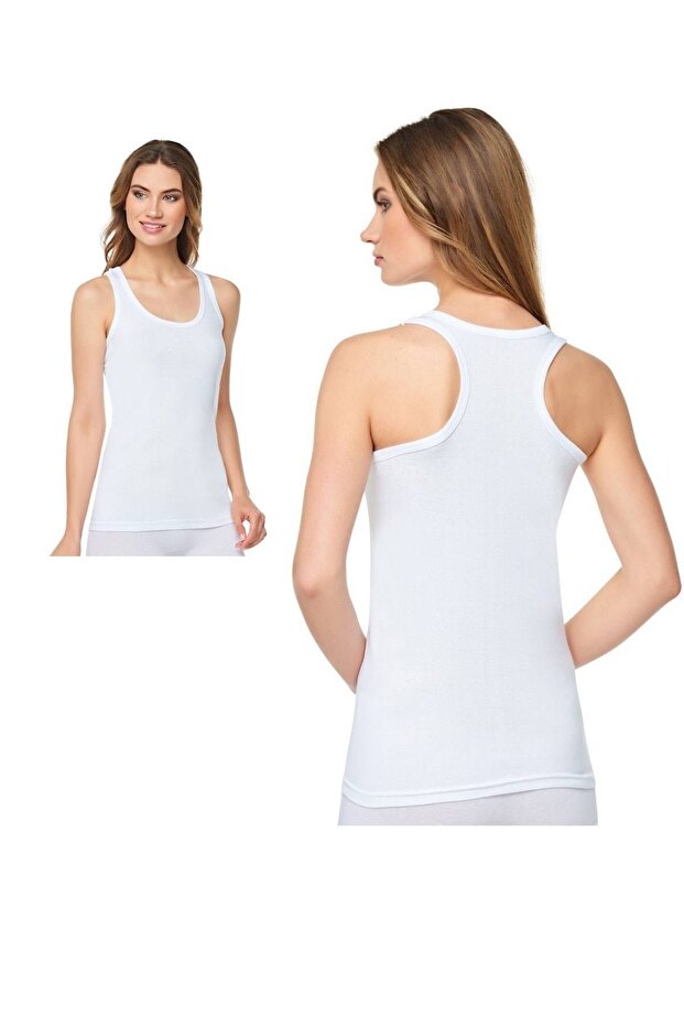 Donvear Women's White Cotton Lycra Sportswear Body Undershirt Set of 2