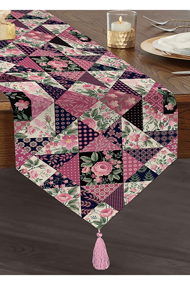 لون البرقوق المرقعة منقوشة الزخرفية معنقدة الشنيل مثلث عداء - 1