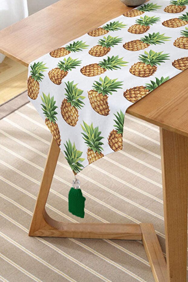 Pineapple Patterned Digital Printing Decorative Tasseled Chenille Triangle Runner - 2