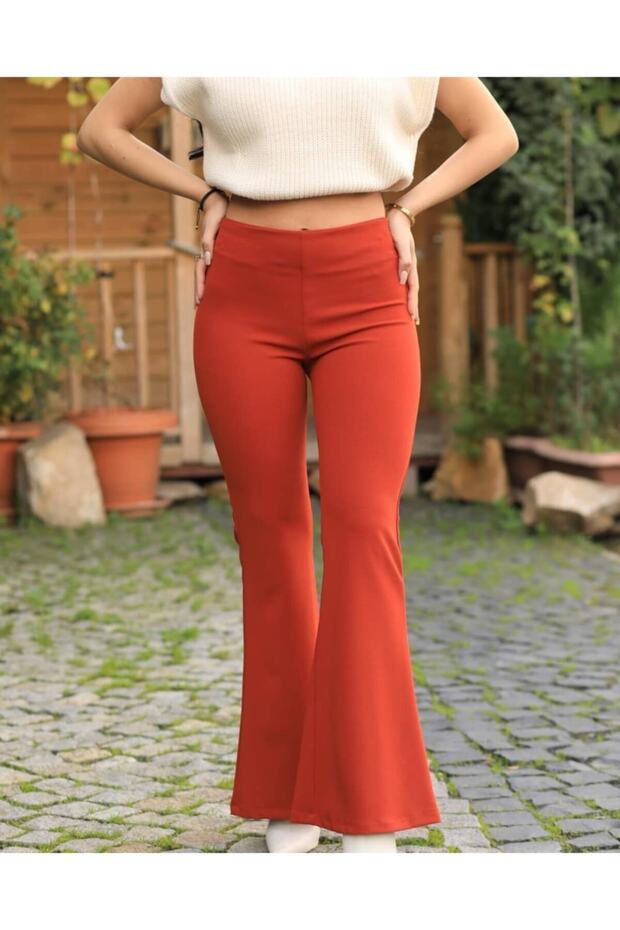 Ispanyol Paça Tesettür Pantolon Kiremit - 2
