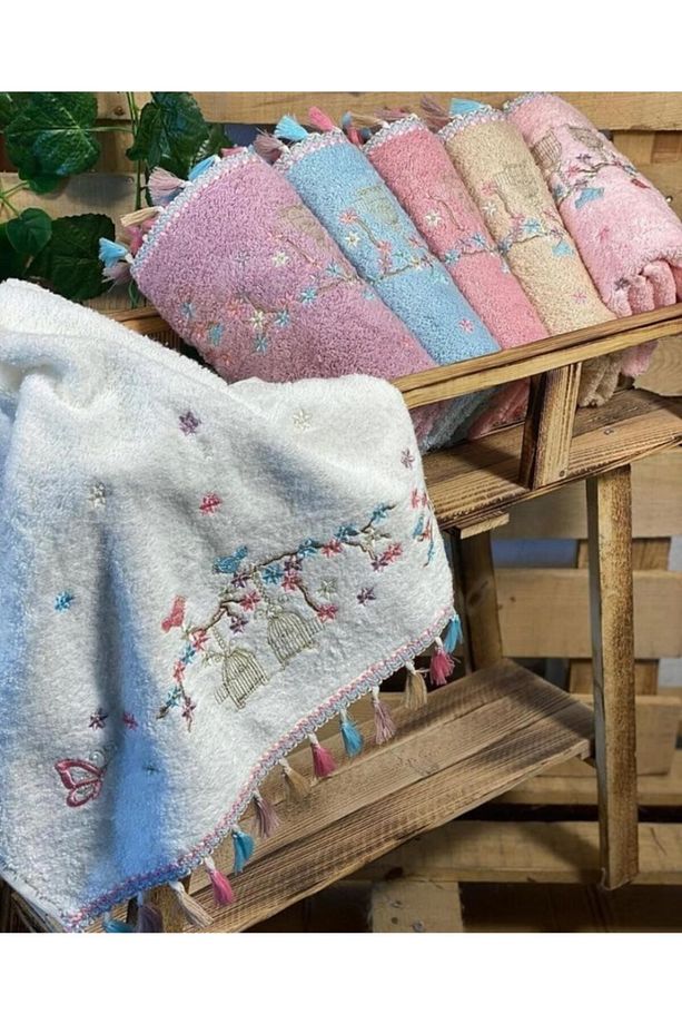 Pamuklu Flora Kafes Nakışlı Püsküllü 6 Lı 30x50 Mutfak Havlu Seti - 2