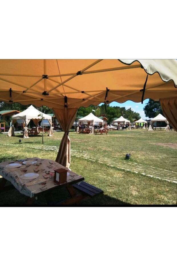 Portatif Bahçe Çadırı Katlanır Çardak Tente 3x3 Gazebo Çadır Gölgelik Kış Bahçesi Kamelya Kır Düğünü - 2