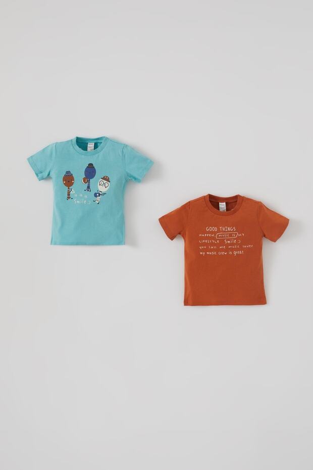 Unisex Printed 2-Piece Short Sleeve Cotton T-Shirt