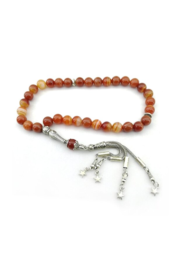 Certified Madagascar Natural Stone Agate Prayer Beads with Metal Fittings, 9 mm