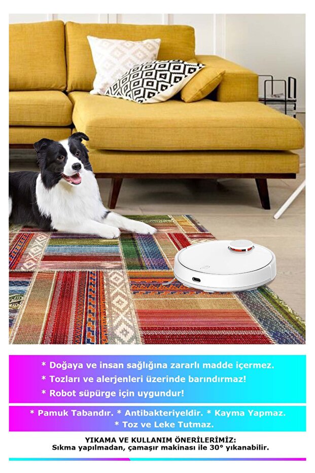 Bitsy Kadife Elit Desenli Pamuk Tabanlı Yıkanabilen Kaydırmaz Antibakteriyel Salon Halısı - 8