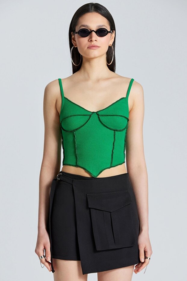 1636 Green Crop with Contrast Stitched Straps