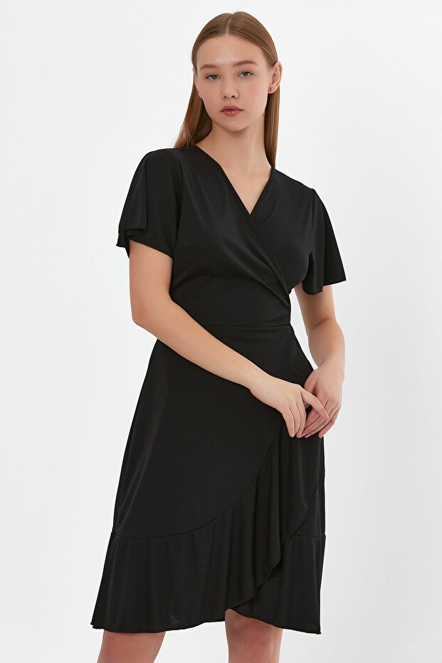 Kruvaze Yaka Volanlı Elbise (b23-499b) - 3