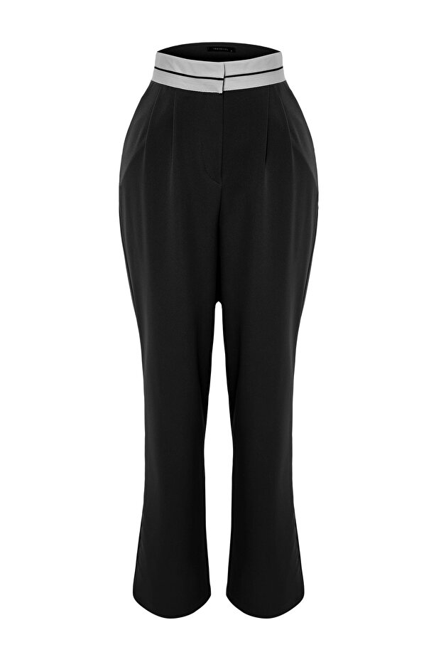 Siyah Wide Leg/Geniş Paça Yüksek Bel Kemer Detaylı Dokuma Kumaş Pantolon TWOSS23PL00150 Palazzo - 5