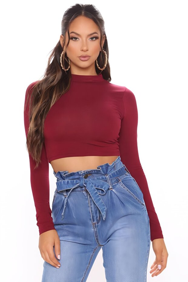 Women's Black Ribbed Half Turtleneck Camisole Crop Blouse