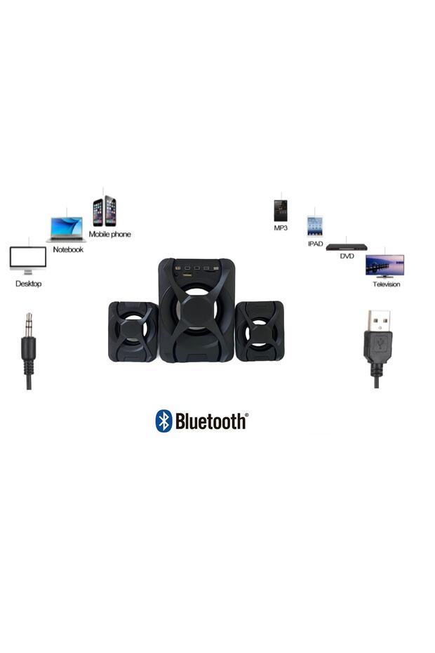 Bluetooth Hoparlör 3.5mm Jack Kablolu Pc Bilgisayar Hoparlörü 2+1 Kumandalı Ses Sistemi Usb Speker - 4