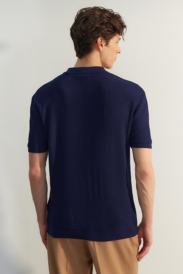 Lacivert Relaxed Kısa Kol Triko Polo Yaka T-shirt TMNSS23PO00025 - 7