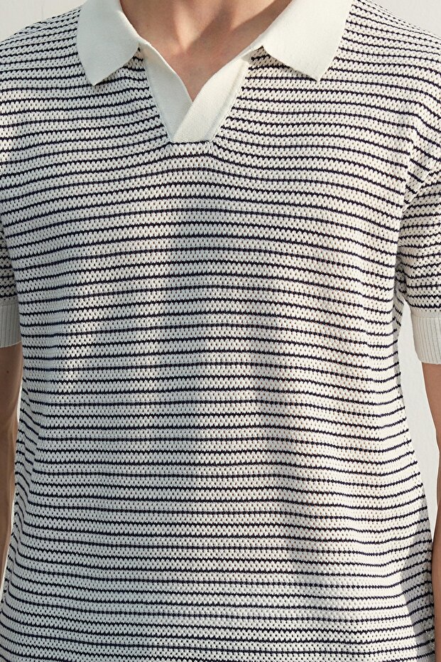 Lacivert Relaxed Kısa Kol Polo Yaka Triko T-shirt TMNSS23PO00026 - 5