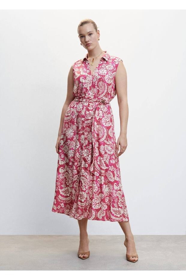 Çiçek Desenli Gömlek Elbise - 5