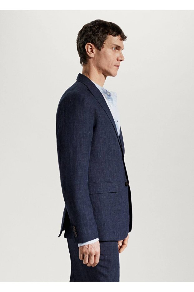 %100 Keten Kumaş Blazer Ceket - 7