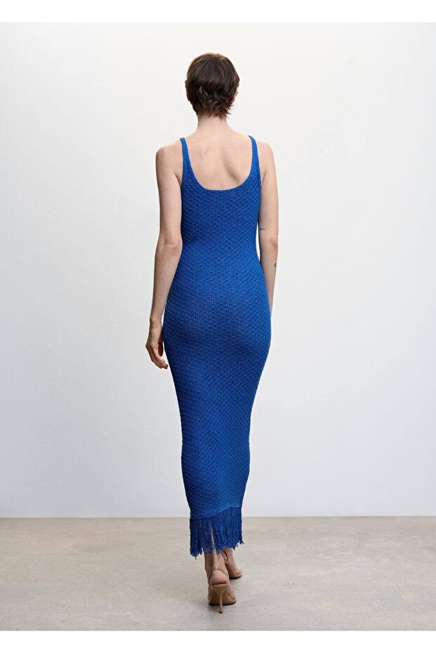 Püskül Detaylı Triko Elbise - 4