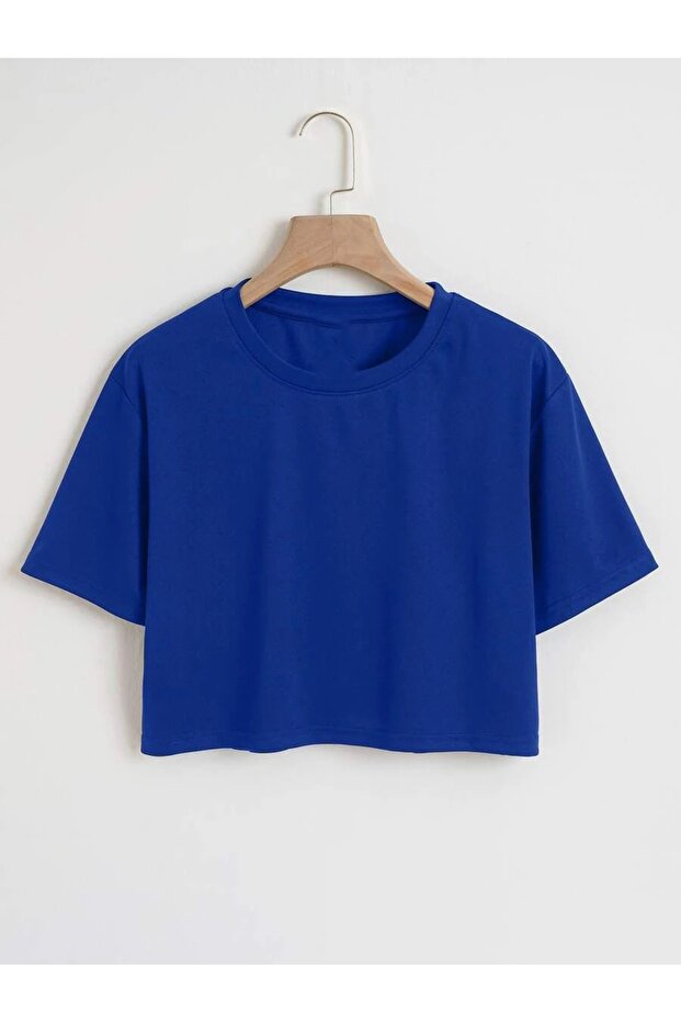 Women's Plain Crew Neck Oversize Crop T-shirt