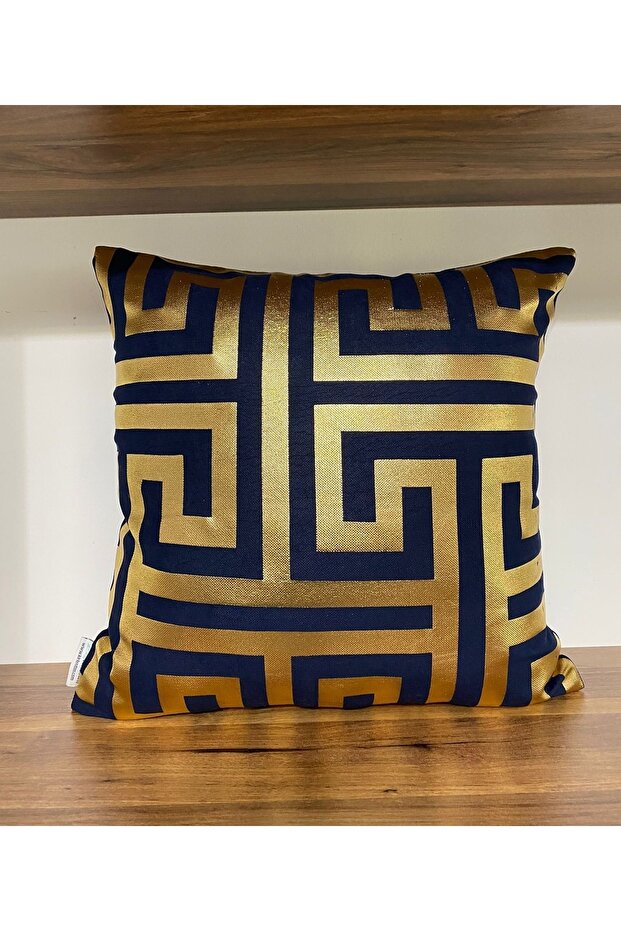 Navy Blue Floor Maze Gold Foil Throw Pillow Cover