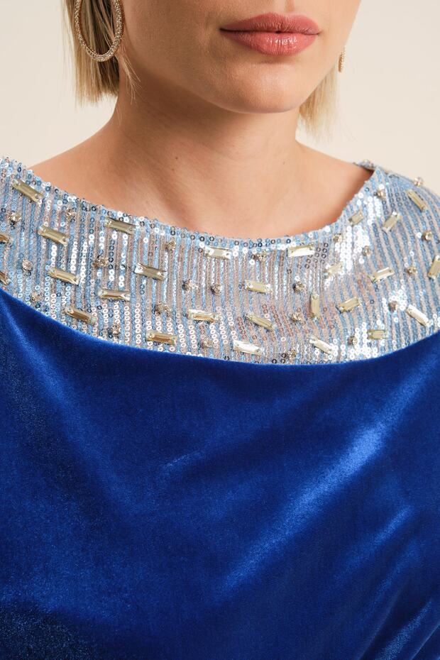 Işlemeli Kadife Abiye Elbise - 4