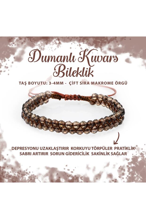 Certified Smoky Quartz 3-4mm Double Row Natural Stone Bracelet