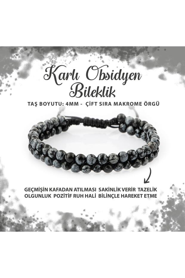 Certified Snowy Obsidian 4mm Double Row Natural Stone Bracelet