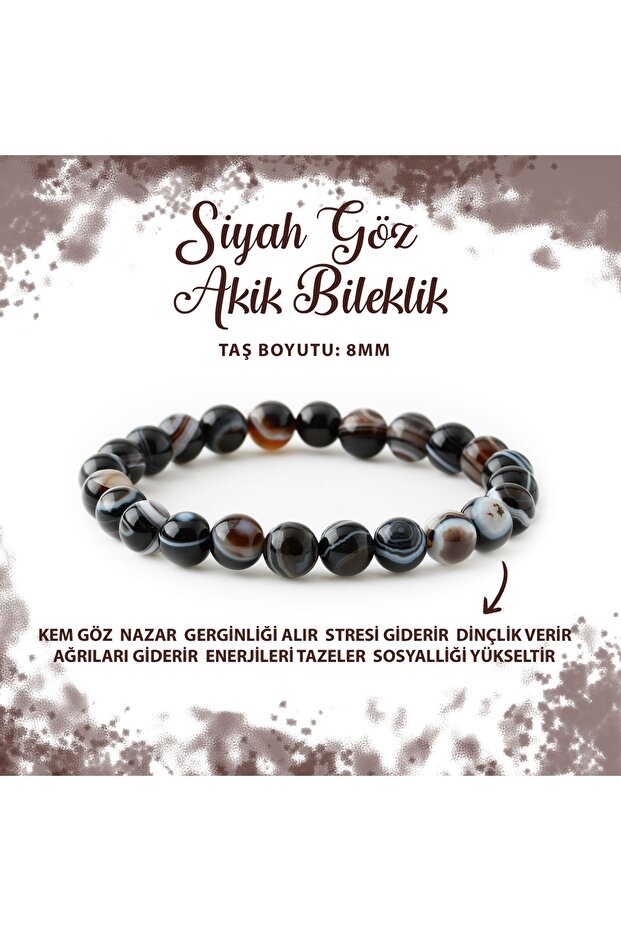 Certified Black Eye Agate 8mm Natural Stone Bracelet