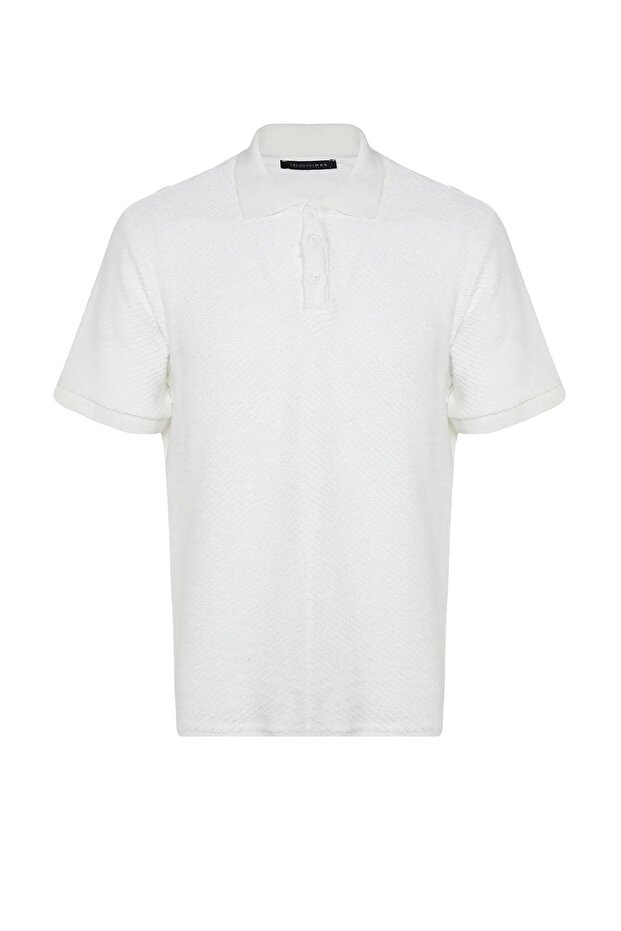 Biała koszulka z krótkim rękawem, grubą tkaniną i guzikami oraz kołnierzykiem polo TMNSS23PO00018 - 8