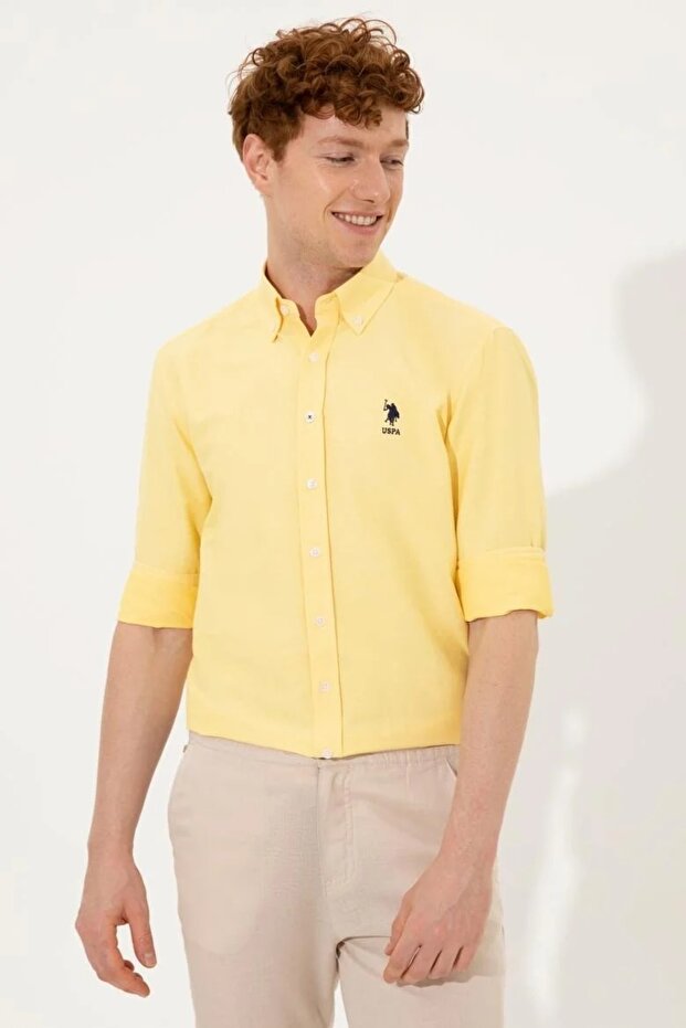 Men's Light Yellow Shirt Long Sleeve Basic