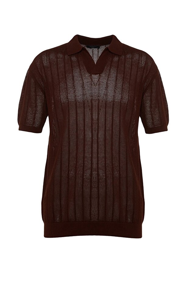 Kahverengi Regular Fit Pamuklu Kısa Kol Polo Yaka Triko Tshirt TMNSS23PO00024 - 6